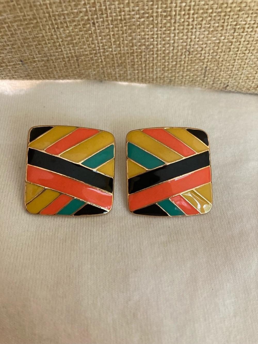 Fall Colors Enameled Pierced Earrings Vintage
